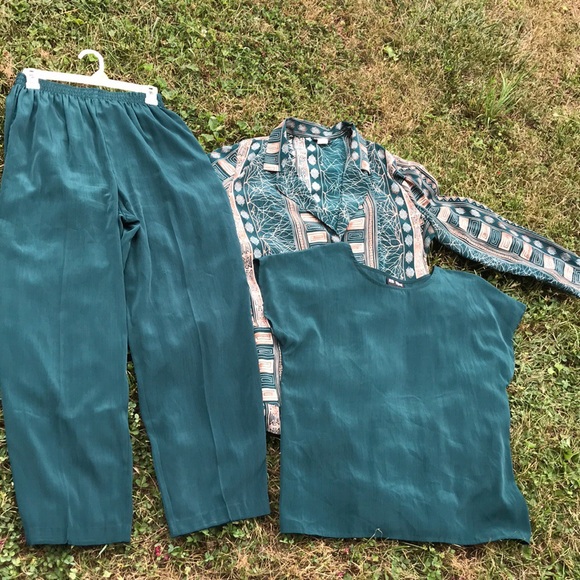 AB Sport 3 pc Green Geometric Pants Set Jacket Top - Picture 11 of 11